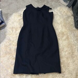 Navy Red Fleece Pencil Dress with Bow